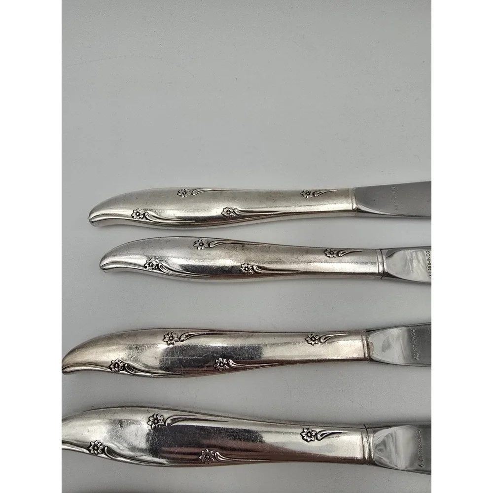 Oneida Community Silver Flower Silverplate Knives Dinner Table  Vintage Set Of 8
